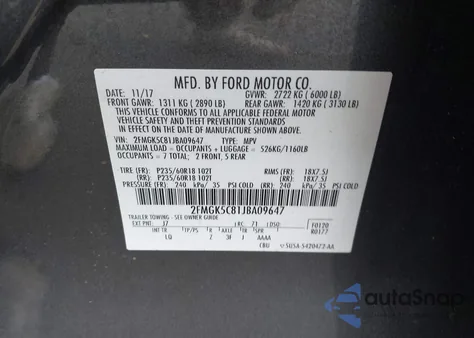 2018 Ford Flex Sel из США, поврежденный, VIN 2FMGK5C81JBA09647